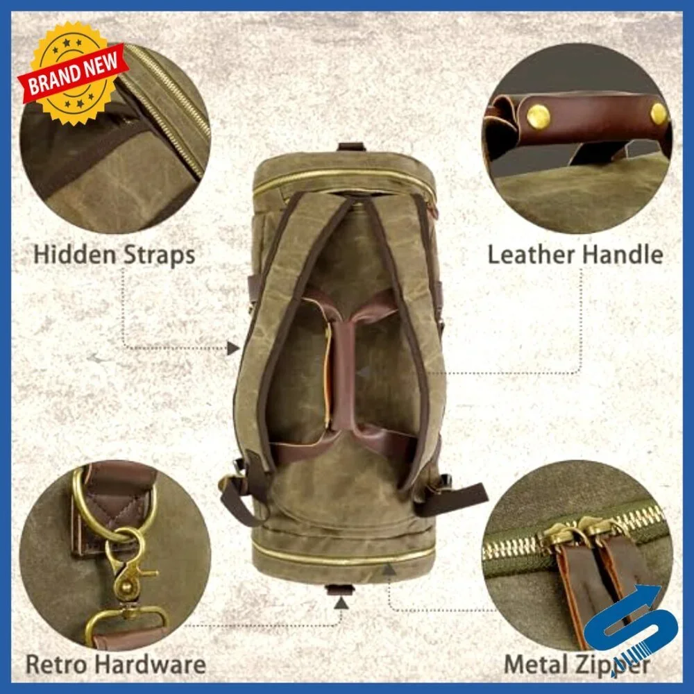 Vintage Waxed Canvas Duffle Bag Large Capacity Travel Gym Overnight Retro